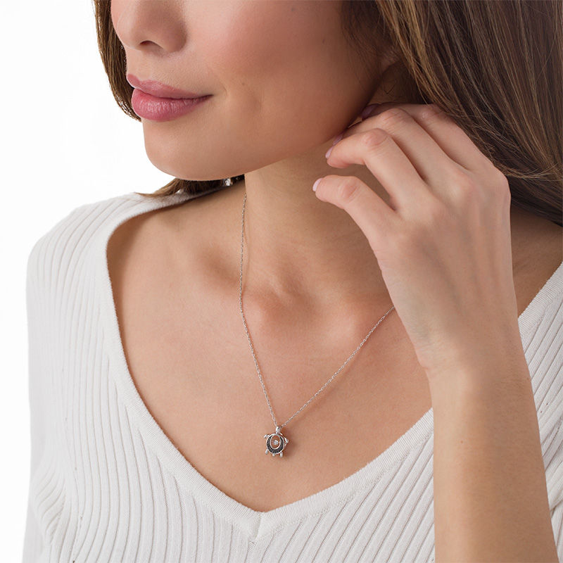 Unstoppable Love™ 0.04 CT. T.W. Enhanced Black and White Diamond Turtle Pendant in Sterling Silver