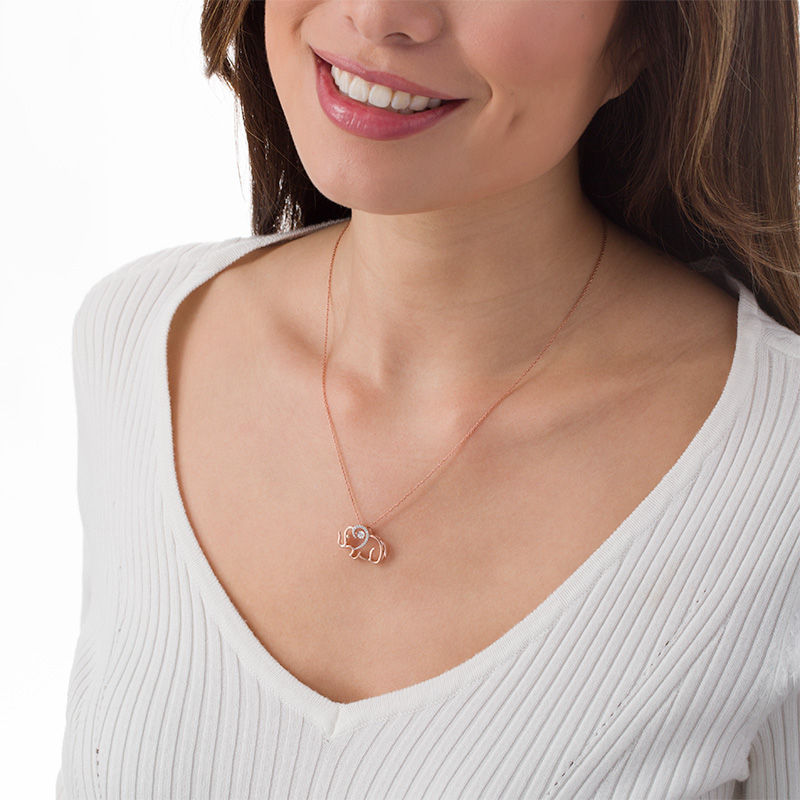 Main Image 2 of Unstoppable Love™ 0.065 CT. T.W. Diamond Elephant Outline Pendant in Sterling Silver with 14K Rose Gold Plate
