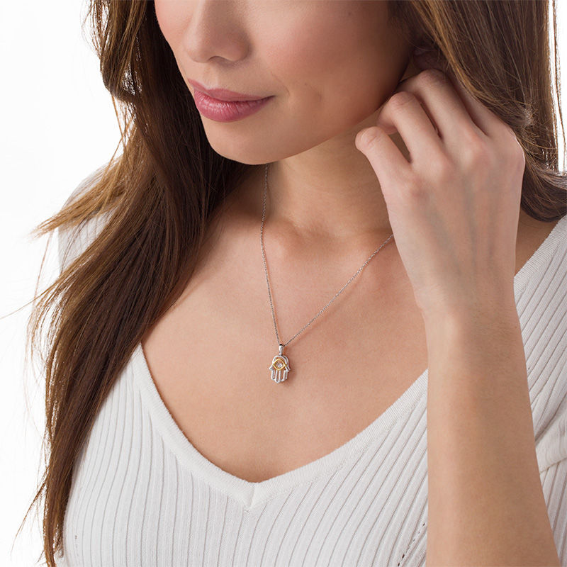 Main Image 2 of Unstoppable Love™ Diamond Accent Hamsa Pendant in Sterling Silver and 10K Gold