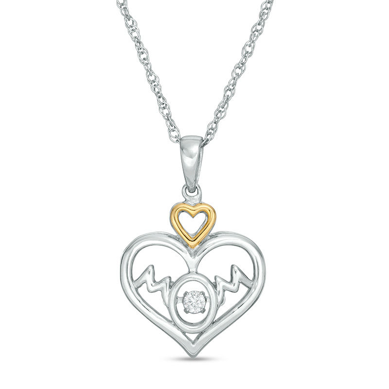Unstoppable Love™ Diamond Accent Double Heart "MOM" Pendant in Sterling Silver and 10K Gold