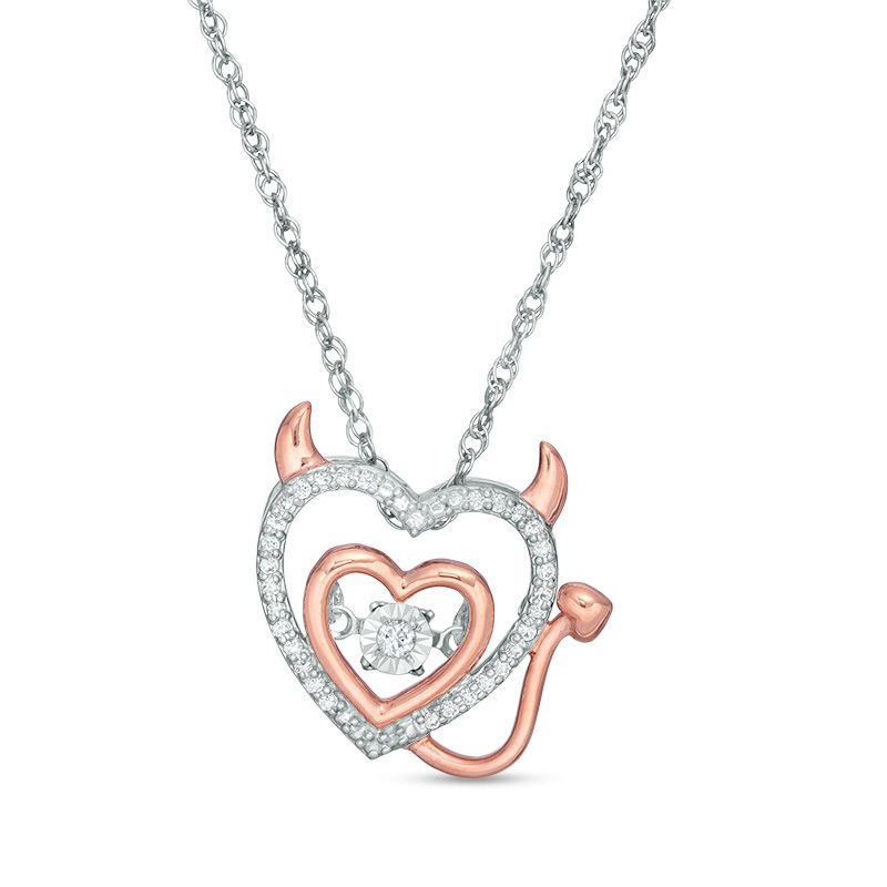 Unstoppable Love™ 0.09 CT. T.W. Diamond Devil Heart Outline in Sterling Silver and 10K Rose Gold