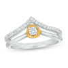 Thumbnail Image 0 of 0.18 CT. T.W. Diamond Chevron Split Shank Promise Ring in Sterling Silver and 10K Gold