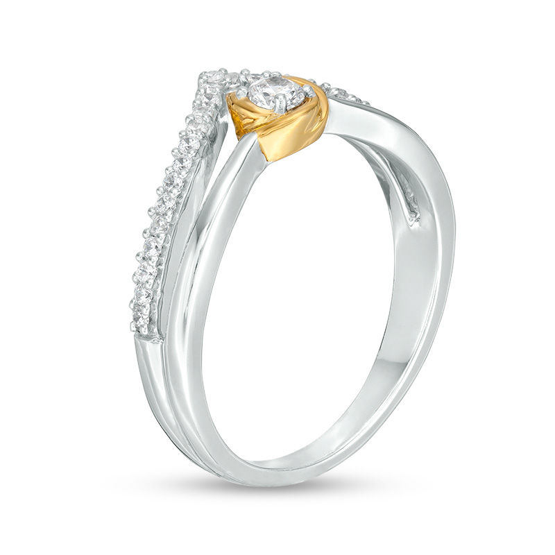 0.18 CT. T.W. Diamond Chevron Split Shank Promise Ring in Sterling Silver and 10K Gold