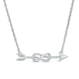 0.067 CT. T.W. Diamond Arrow Infinity Knot Necklace in Sterling Silver - 16.75&quot;