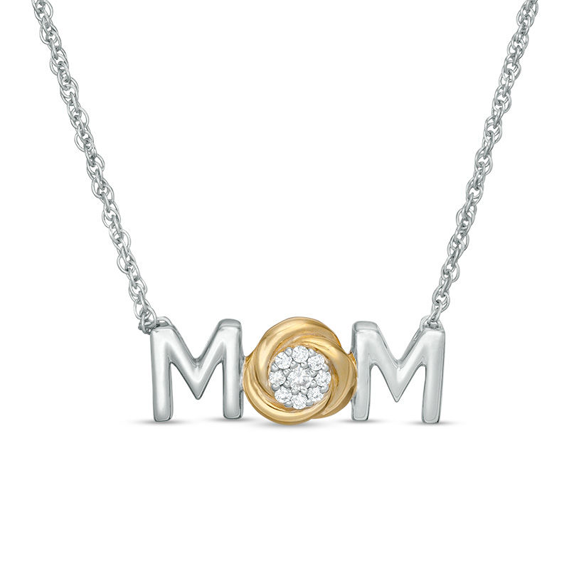 0.065 CT. T.W. Composite Diamond "MOM" Knot Necklace in Sterling Silver and 10K Gold - 17"