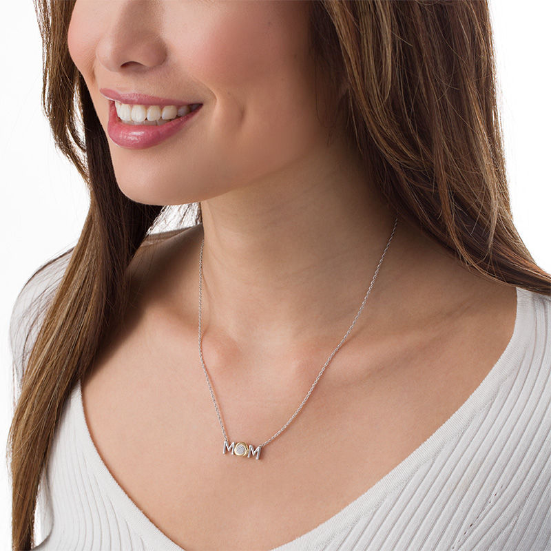 0.065 CT. T.W. Composite Diamond "MOM" Knot Necklace in Sterling Silver and 10K Gold - 17"