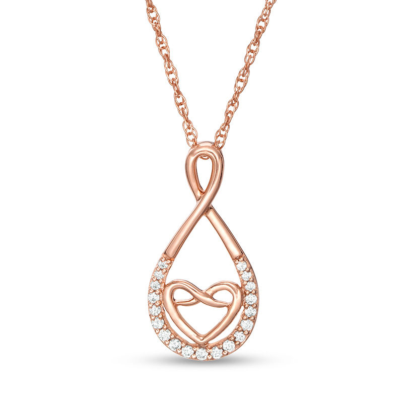 0.086 CT. T.W. Diamond Infinity Heart Pendant in 10K Rose Gold