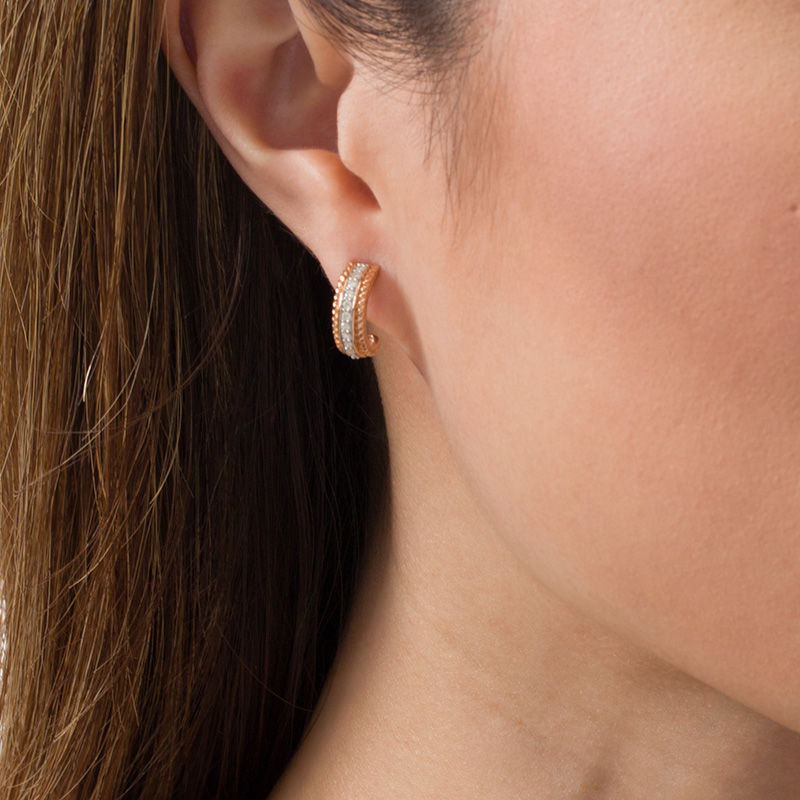 0.20 CT. T.W. Diamond Rope J-Hoop Earrings in 10K Rose Gold