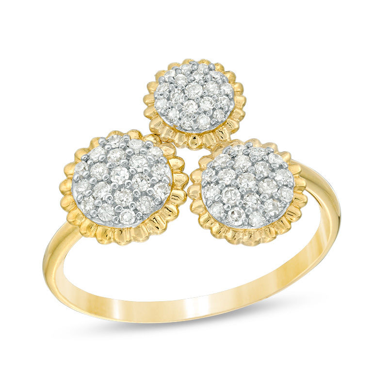 0.30 CT. T.W. Composite Diamond Flower Trio Ring in 10K Gold