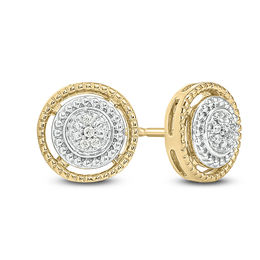 Multi-Diamond Accent Double Frame Stud Earrings in Sterling Silver with 14K Gold Plate