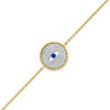 Thumbnail Image 1 of 2.5mm Lab-Created Ceylon Sapphire and 0.19 CT. T.W. Diamond Evil Eye Bracelet in Sterling Silver and 10K Gold - 8.5"
