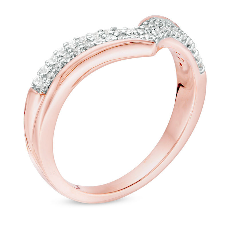 Main Image 3 of 0.25 CT. T.W. Diamond Double Row Chevron Ring in 10K Rose Gold