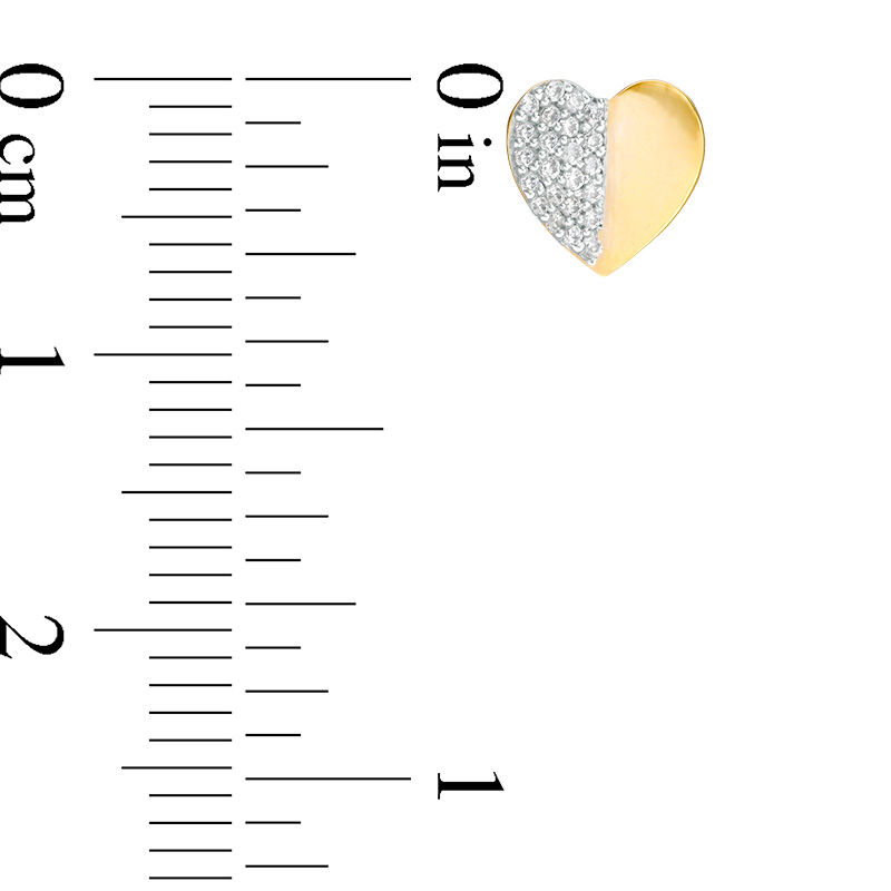 Main Image 3 of 0.13 CT. T.W. Diamond Laser-Cut Heart Stud Earrings in 10K Gold
