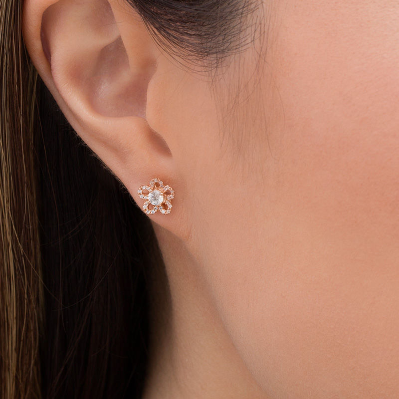 Main Image 2 of 0.40 CT. T.W. Diamond Flower Stud Earrings in 10K Rose Gold