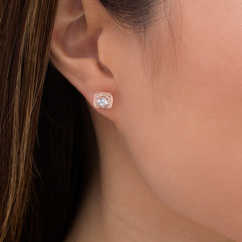 0.50 CT. T.W. Diamond Cushion Frame Stud Earrings in 14K Rose Gold|Peoples Jewellers