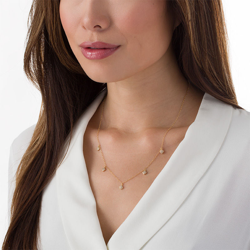Main Image 2 of 0.23 CT. T.W. Composite Diamond Square Station-Drop Necklace in 10K Gold - 20"