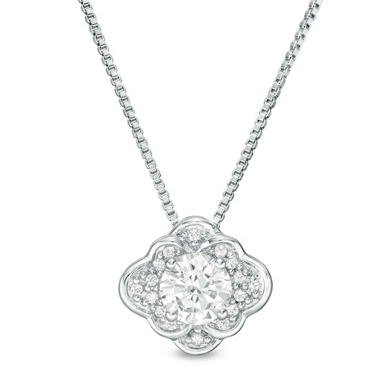 0.51 CT. T.W. Diamond Scallop Frame Pendant in 10K White Gold