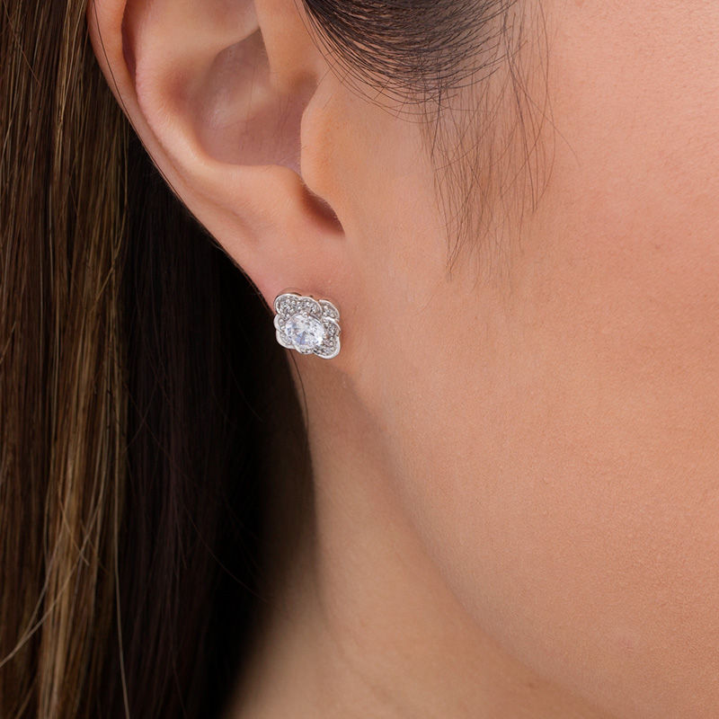 1.02 CT. T.W. Diamond Scallop Frame Stud Earrings in 10K White Gold