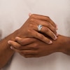 Thumbnail Image 2 of Men's Barrel-Cut Simulated Cat's Eye and Diamond Accent Comfort-Fit Stepped Edge Ring in Sterling Silver - Size 10