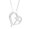 Thumbnail Image 0 of Lab-Created White Sapphire Tilted Heart with Cross Pendant in Sterling Silver