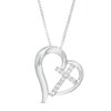Thumbnail Image 1 of Lab-Created White Sapphire Tilted Heart with Cross Pendant in Sterling Silver