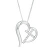 Thumbnail Image 0 of Lab-Created White Sapphire Tilted Heart with Cross Pendant in Sterling Silver