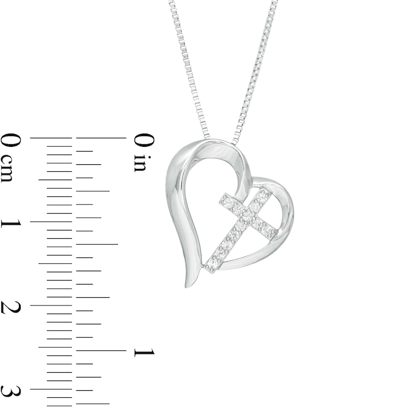 Lab-Created White Sapphire Tilted Heart with Cross Pendant in Sterling Silver