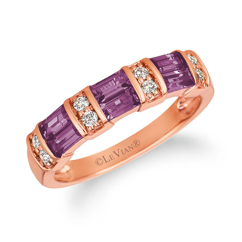 Le Vian® Grape Amethyst™ and Crème Brûlée Diamonds™ 0.13 CT. T.W. Diamond Double Row Ring in 14K Strawberry Gold™