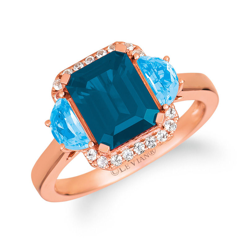 Le Vian® Deep Sea Blue Topaz™, Ocean Blue Topaz™ and Vanilla Sapphires™ Frame Side Accent Ring in 14K Strawberry Gold™