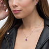Thumbnail Image 1 of Tilted Cushion-Cut Amethyst and Lab-Created White Sapphire Tri-Top Pendant and Stud Earrings Set in Sterling Silver
