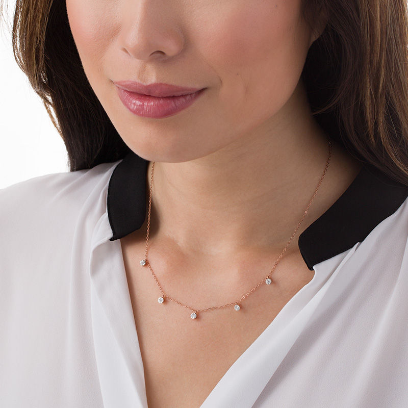 Main Image 2 of 0.05 CT. T.W. Diamond Station-Drop Necklace in 10K Rose Gold