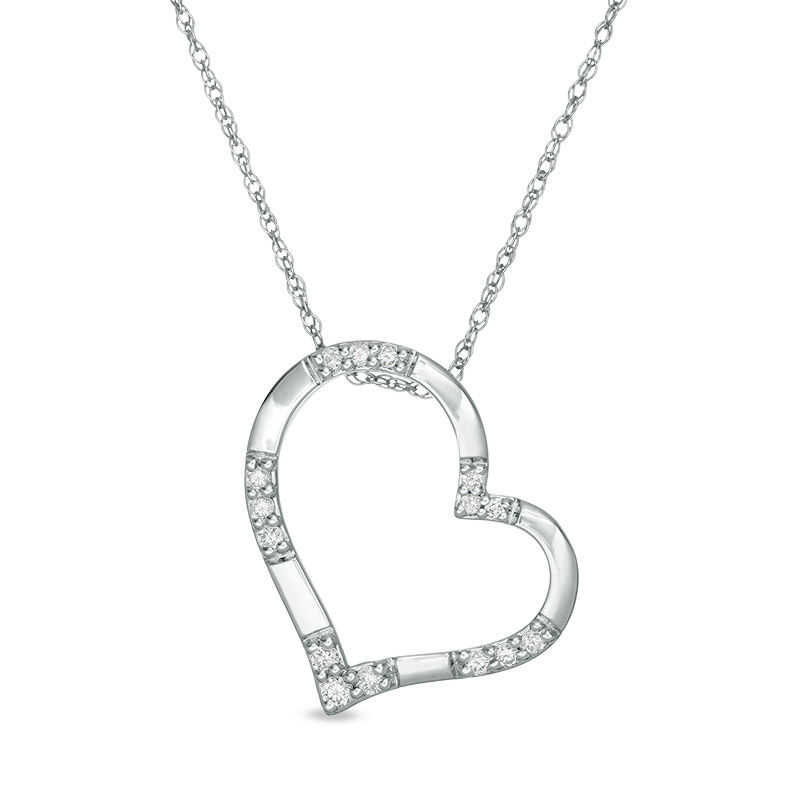 Main Image 1 of 0.12 CT. T.W. Diamond Heart Outline Pendant in 10K White Gold