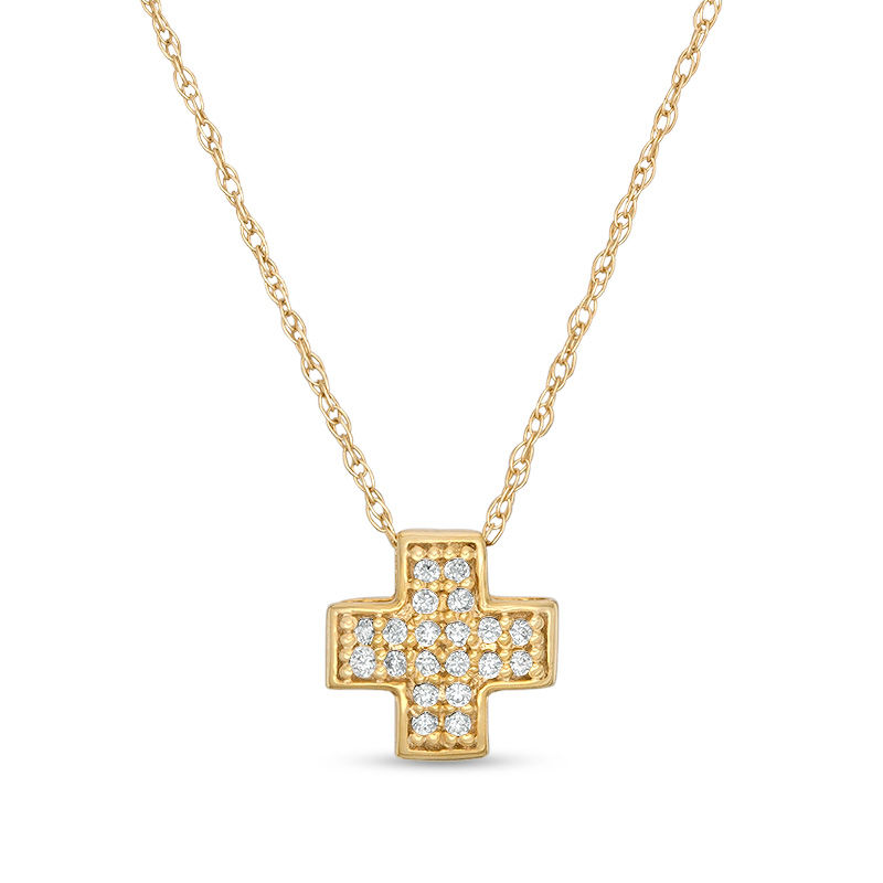 Main Image 1 of 0.06 CT. T.W. Diamond Cross Pendant in 10K Gold