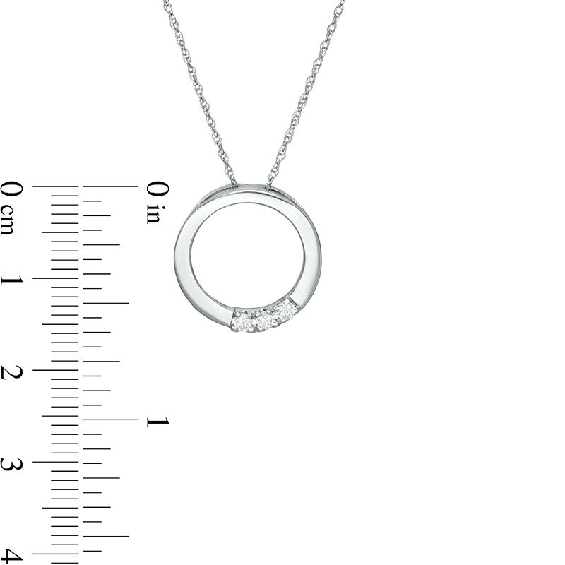 Main Image 3 of 0.10 CT. T.W. Diamond Three Stone Open Circle Pendant in 10K White Gold