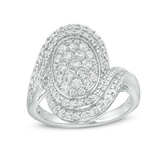 1.00 CT. T.W. Composite Diamond Oval Bypass Frame Ring in 10K White Gold