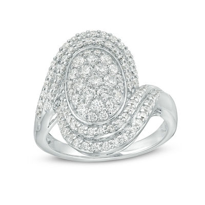 1.00 CT. T.W. Composite Diamond Oval Bypass Frame Ring in 10K White Gold