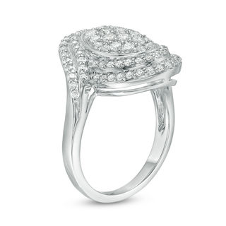 1.00 CT. T.W. Composite Diamond Oval Bypass Frame Ring in 10K White Gold