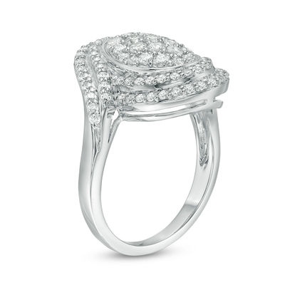 1.00 CT. T.W. Composite Diamond Oval Bypass Frame Ring in 10K White Gold
