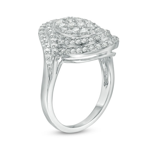 1.00 CT. T.W. Composite Diamond Oval Bypass Frame Ring in 10K White Gold