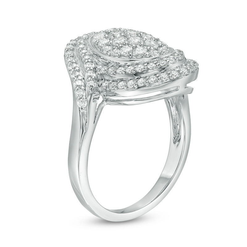 1.00 CT. T.W. Composite Diamond Oval Bypass Frame Ring in 10K White Gold