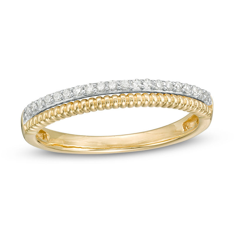 0.116 CT. T.W. Diamond and Beaded Double Row Stacked Ring in 10K Gold|Peoples Jewellers