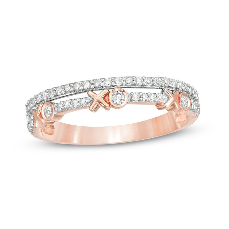 0.24 CT. T.W. Diamond "XO" Station Double Row Stacked Ring in 10K Rose Gold
