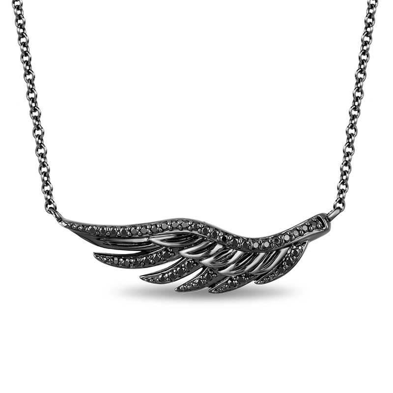 Enchanted Disney Villains Maleficent 0.20 CT. T.W. Black Diamond Wing Necklace in Sterling Silver|Peoples Jewellers