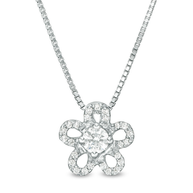 Main Image 1 of 0.25 CT. T.W. Diamond Flower Pendant in 10K White Gold