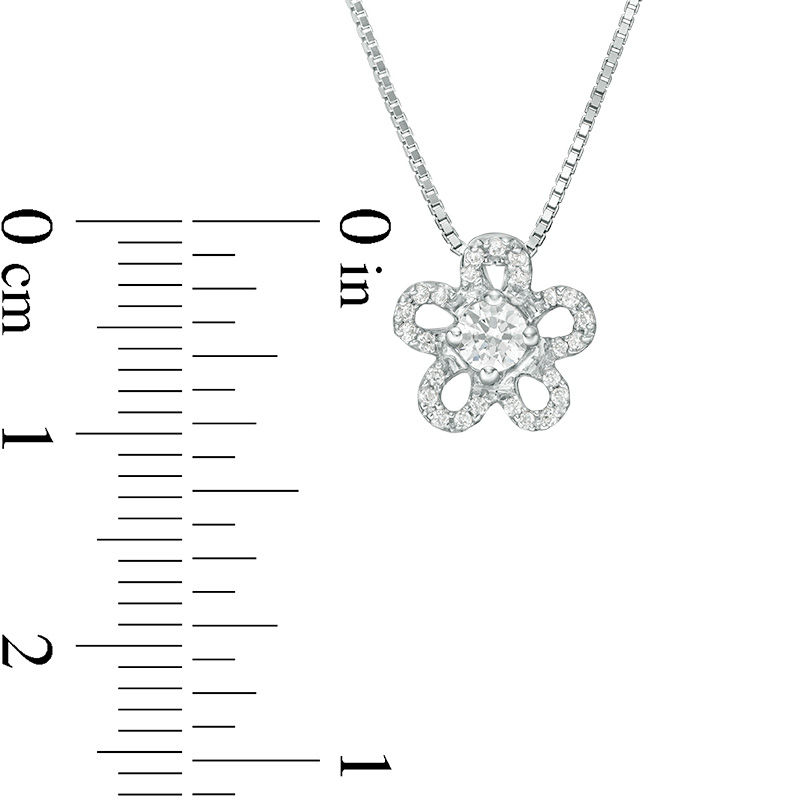 Main Image 3 of 0.25 CT. T.W. Diamond Flower Pendant in 10K White Gold