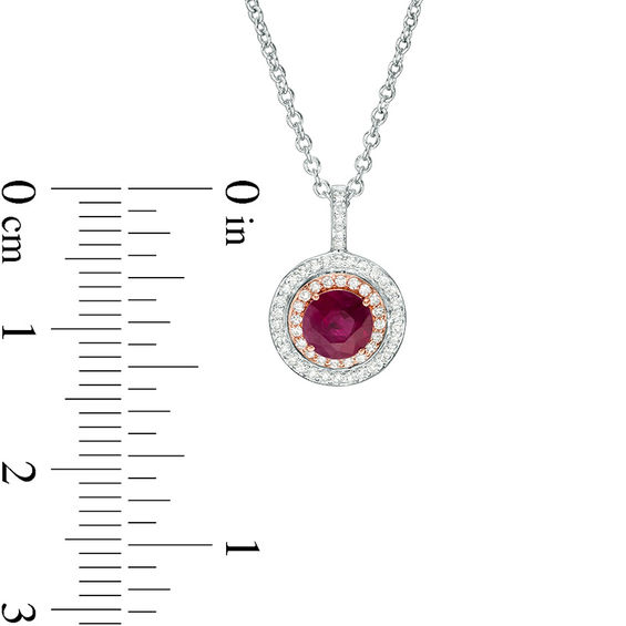 EFFY™ Collection 5.0mm Ruby and 0.13 CT. T.W. Diamond Double Frame Pendant in 14K Two-Tone Gold EFFY™ Collection 5.0mm Ruby and 0.13 CT. T.W. Diamond Double Frame Pendant in 14K Two-Tone Gold