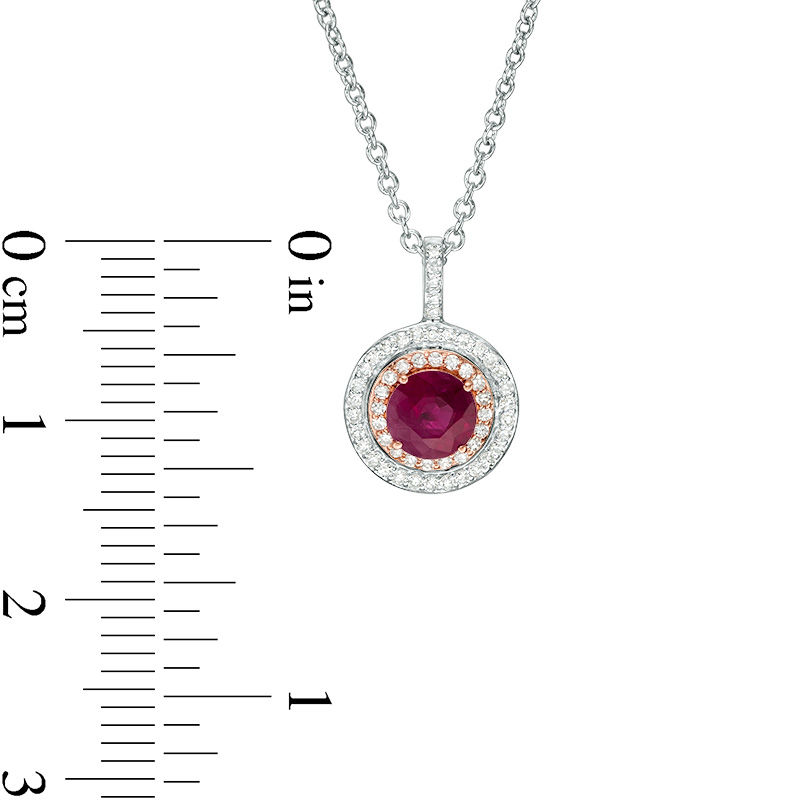 Main Image 3 of EFFY™ Collection 5.0mm Ruby and 0.13 CT. T.W. Diamond Double Frame Pendant in 14K Two-Tone Gold