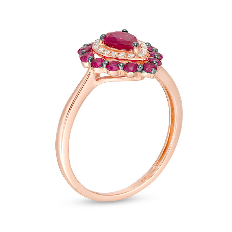 EFFY™ Collection Pear-Shaped Ruby and 0.07 CT. T.W. Diamond Frame Ring in 14K Rose Gold