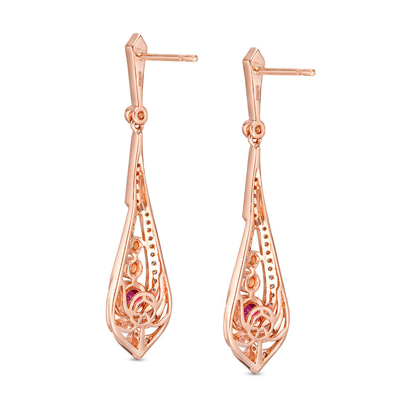 Main Image 3 of EFFY™ Collection Ruby and 0.37 CT. T.W. Diamond Pendulum Vintage-Style Drop Earrings in 14K Rose Gold