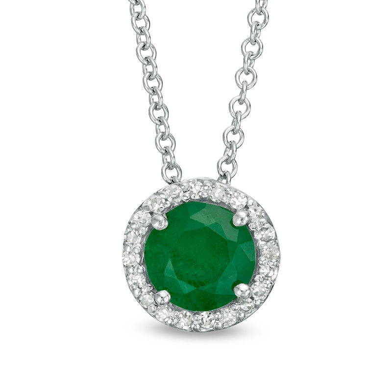 EFFY™ Collection 6.0mm Emerald and 0.08 CT. T.W. Diamond Frame Pendant in 14K White Gold|Peoples Jewellers